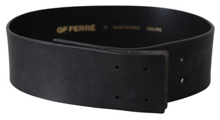 Cinturón de cintura ancho con logo de cuero genuino negro