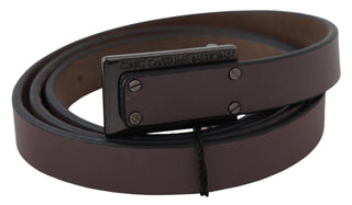 Brauner taktischer Ledergürtel mit Logo-Schnalle – Dunkel