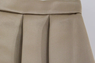 Brown Silk Solid Mini Pleated Skirt