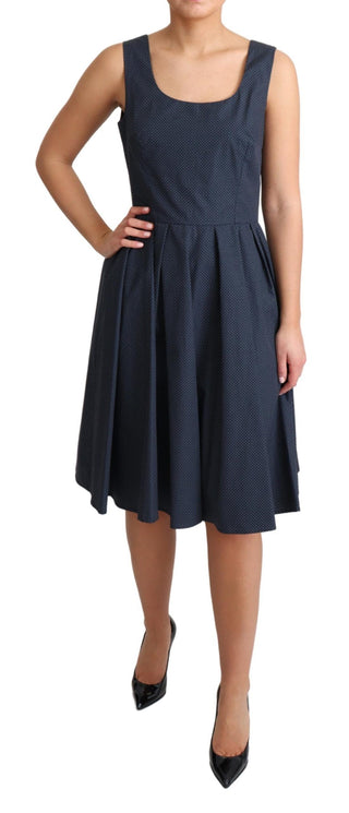 Blue Polka Dotted Cotton A-Line Dress