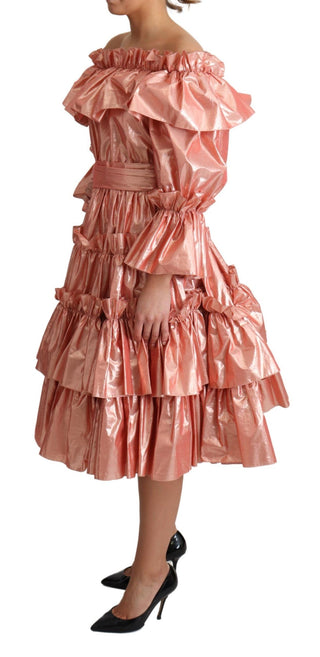 Vestido de Gasa de Seda y Algodón con Volantes Rosa