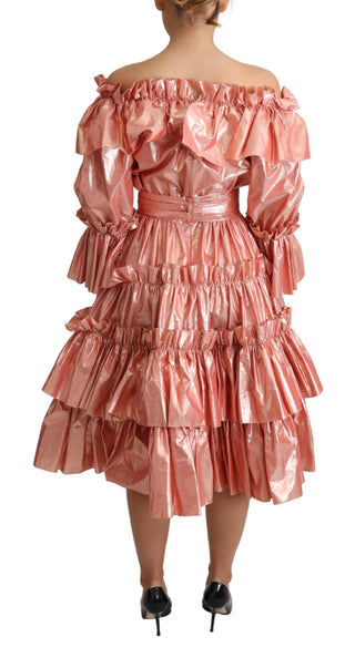 Vestido de Gasa de Seda y Algodón con Volantes Rosa