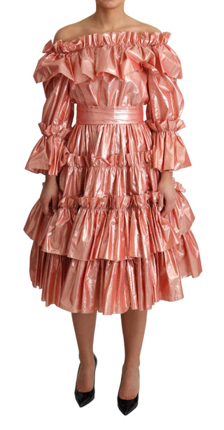 Vestido de Gasa de Seda y Algodón con Volantes Rosa