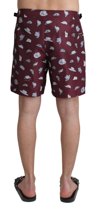 Bordeauxrote Hüte Bedruckte Strandmode Shorts Bademode