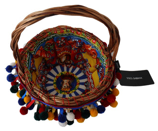 Multicolor Cotton Embellished Agnese Basket Tote Bag