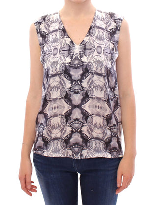 Camisa blusa sin mangas de seda azul grisácea