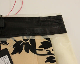 Falda mini de seda con estampado floral beige