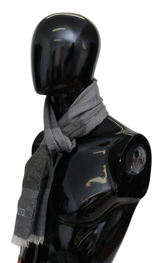 Gray Striped Wool Unisex Neck Wrap Fringes Scarf