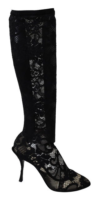 Schwarze Taormina Spitzenstrümpfe Stiefel Schuhe Pumps