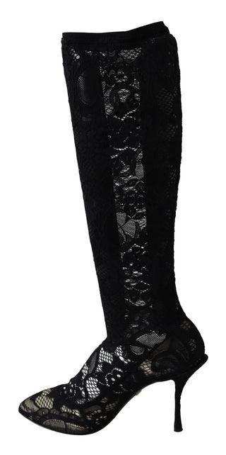 Schwarze Taormina Spitzenstrümpfe Stiefel Schuhe Pumps