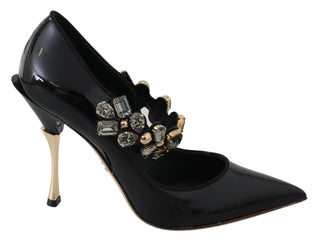 Zapatos de cristal de cuero negro Mary Jane