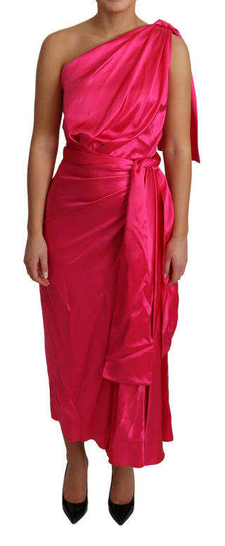 Kleid Rosa Figurbetont Einseitig Schulterfrei Midi-Kleid