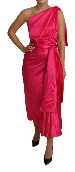 Kleid Rosa Figurbetont Einseitig Schulterfrei Midi-Kleid