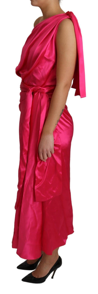 Kleid Rosa Figurbetont Einseitig Schulterfrei Midi-Kleid