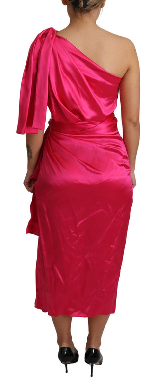 Kleid Rosa Figurbetont Einseitig Schulterfrei Midi-Kleid