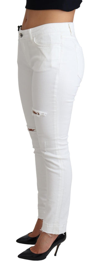 Weiße zerrissene Röhrenjeans aus Baumwoll-Stretch