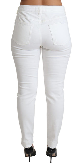 Weiße zerrissene Röhrenjeans aus Baumwoll-Stretch
