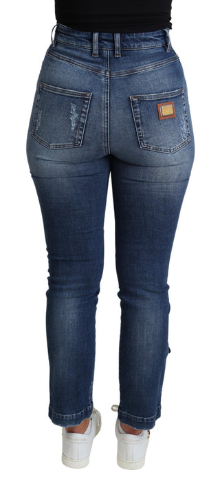 Blaue verzierte schmale Jeans aus Baumwolle