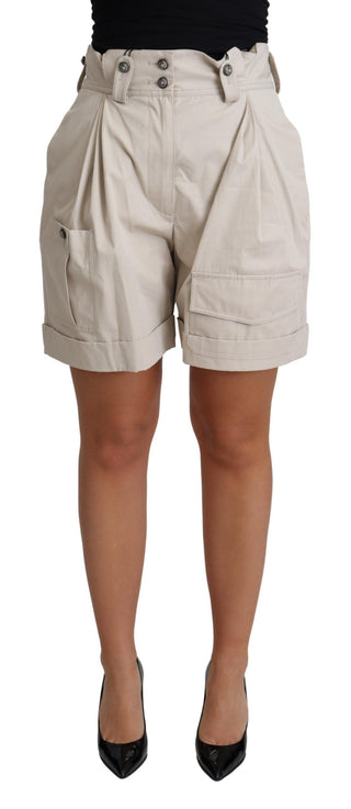 Beige Baumwolle plissierte High-Waist Freizeit-Shorts