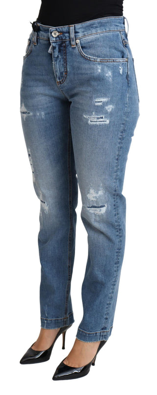 Blaue zerrissene Skinny-Jeans aus Baumwollmischung