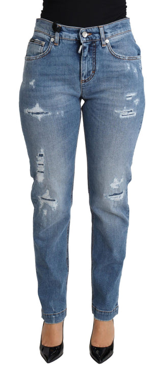 Blaue zerrissene Skinny-Jeans aus Baumwollmischung