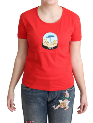 Rot bedruckte Baumwoll-Tops mit kurzen Ärmeln Bluse T-Shirt