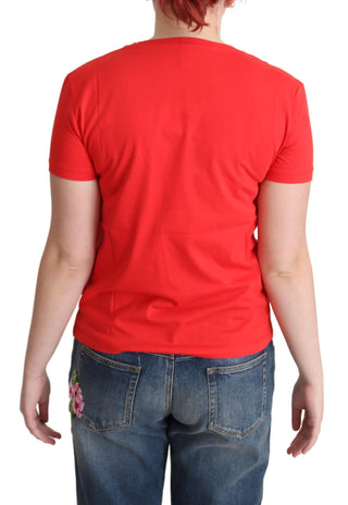 Rot bedruckte Baumwoll-Tops mit kurzen Ärmeln Bluse T-Shirt