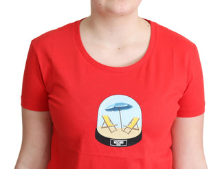 Rot bedruckte Baumwoll-Tops mit kurzen Ärmeln Bluse T-Shirt