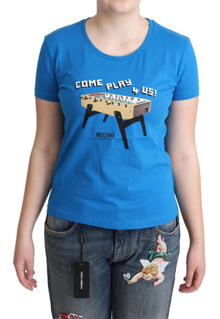 Camiseta de algodón azul con estampado Come Play 4 Us