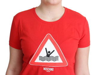 Red Cotton Swim Graphic Triangle Print  T-shirt