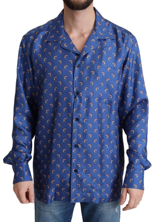 Blaue Strandstuhl Schirm Print Seidenhemd
