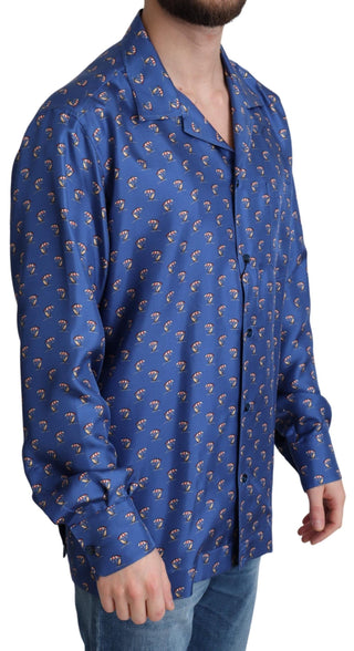 Blaue Strandstuhl Schirm Print Seidenhemd