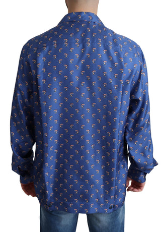 Blaue Strandstuhl Schirm Print Seidenhemd