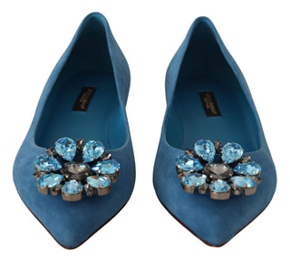 Blue Suede Crystals Loafers Flats Shoes