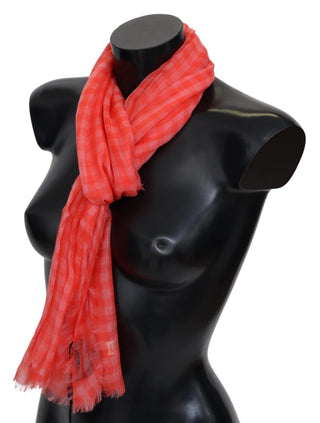 Oranger karierter Kaschmir-Unisex-Wickelschal mit Fransen