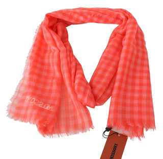 Oranger karierter Kaschmir-Unisex-Wickelschal mit Fransen