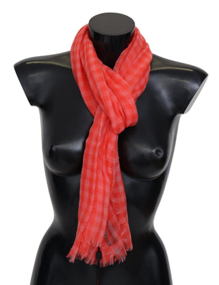 Oranger karierter Kaschmir-Unisex-Wickelschal mit Fransen