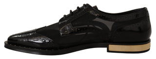 Zapatos de cuero negro tipo brogue con punta de ala
