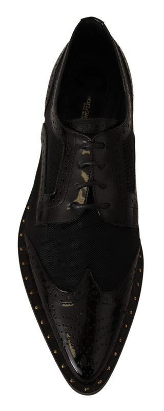 Zapatos de cuero negro tipo brogue con punta de ala