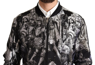 Black Silver Puppi Motive Bomber Jacket