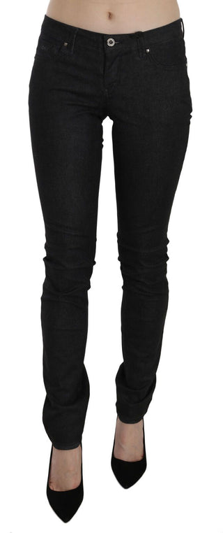 Schwarze, tief sitzende Skinny-Jeans aus Denim für die Freizeit