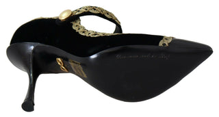 Schwarze Samt Mary-Jane Pumps mit Verzierungen