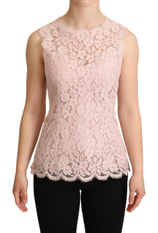 Rosa geblümte ärmellose Tanktop-Bluse aus Spitze