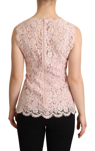 Rosa geblümte ärmellose Tanktop-Bluse aus Spitze