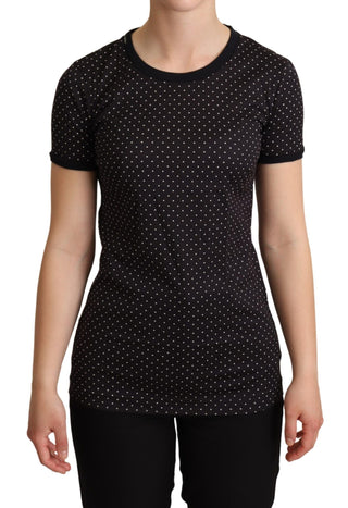 Schwarz gepunktetes Rundhals-Baumwoll-T-Shirt