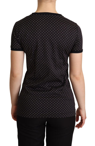 Schwarz gepunktetes Rundhals-Baumwoll-T-Shirt
