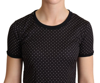 Schwarz gepunktetes Rundhals-Baumwoll-T-Shirt