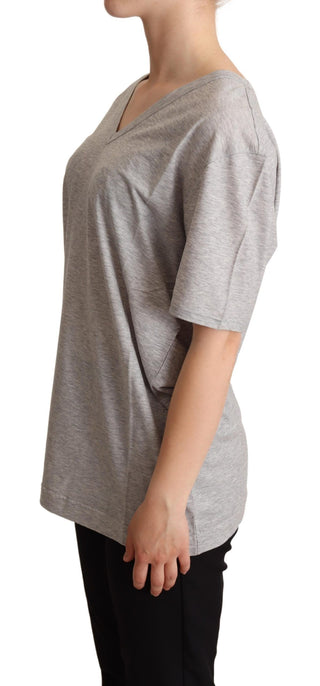 Camiseta de algodón 100% gris de cuello en V