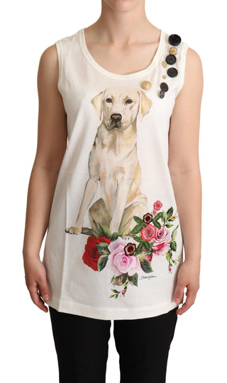 T-Shirt mit Blumendruck und Verzierungen "White Dog"
