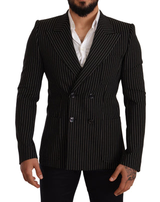 Dark Gray White Striped Slim Fit Coat Blazer